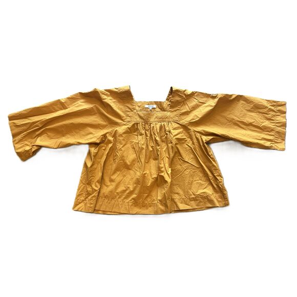 MADEWELL - Mustard Yellow Square Neck Peasant Top - Size L - Picture 2 of 9